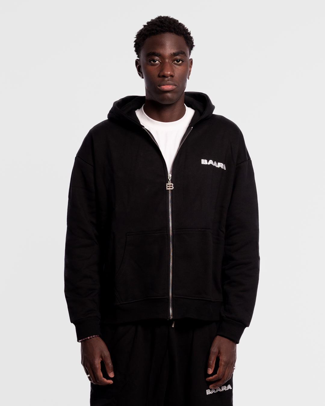 BAARA FW25 - BLACK ZIPPER RHINESTONE HOODIE