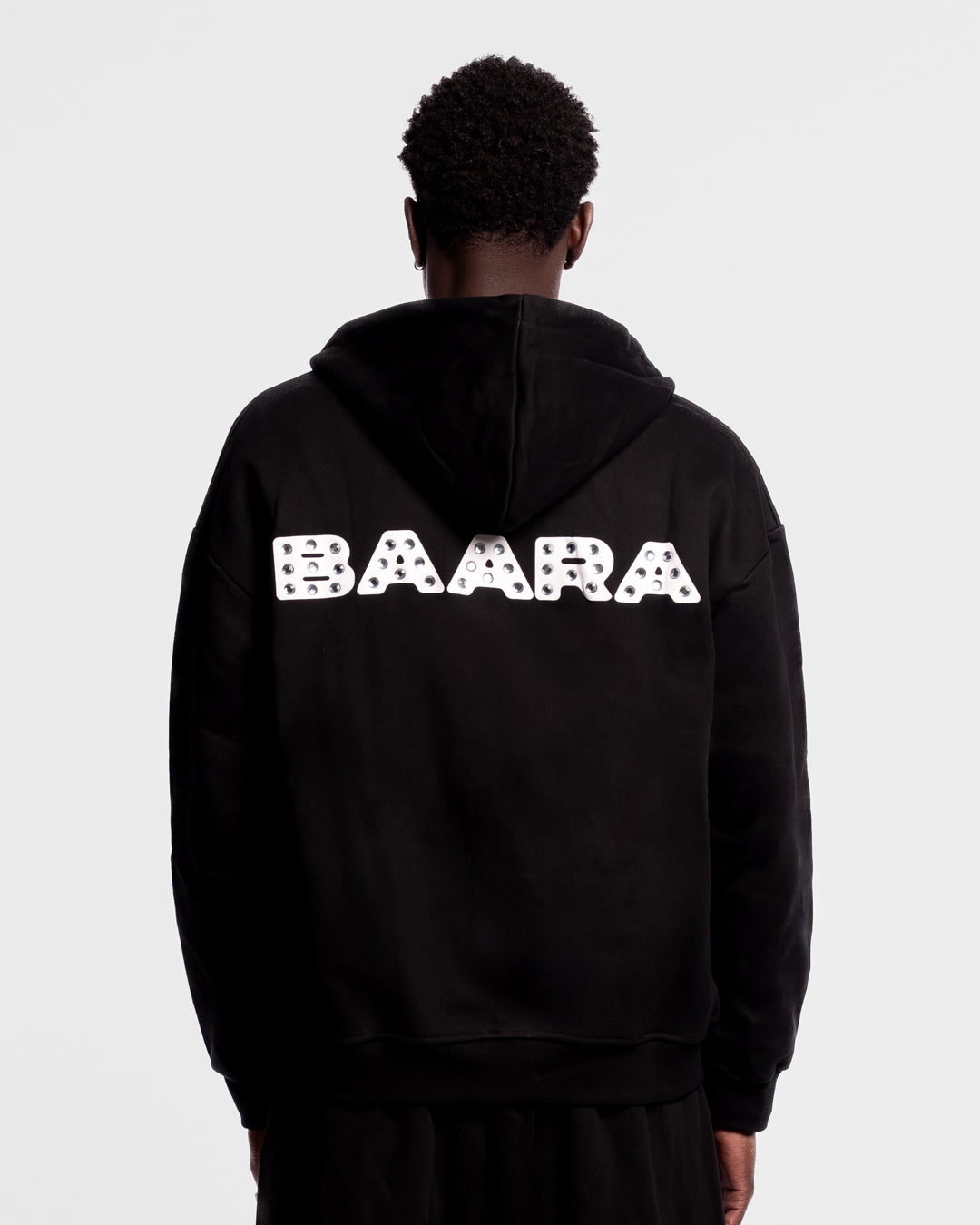 BAARA FW25 - BLACK ZIPPER RHINESTONE HOODIE