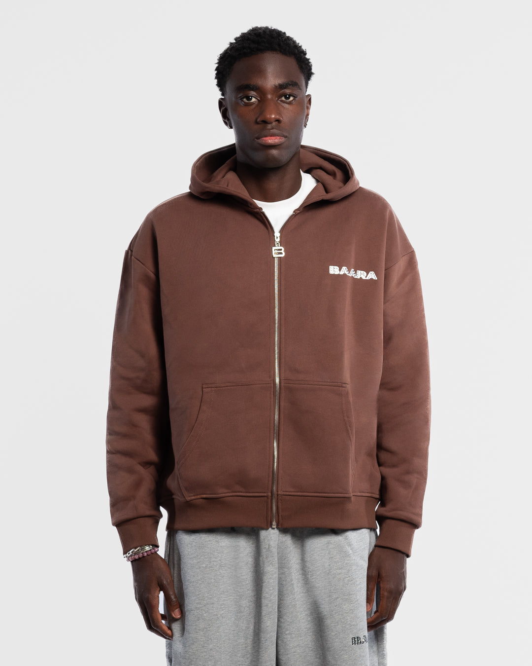BAARA FW25 - BROWN ZIPPER RHINESTONE HOODIE