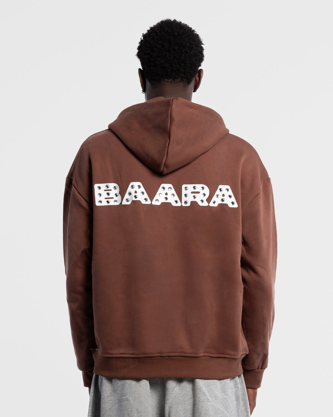 BAARA FW25 - BROWN ZIPPER RHINESTONE HOODIE