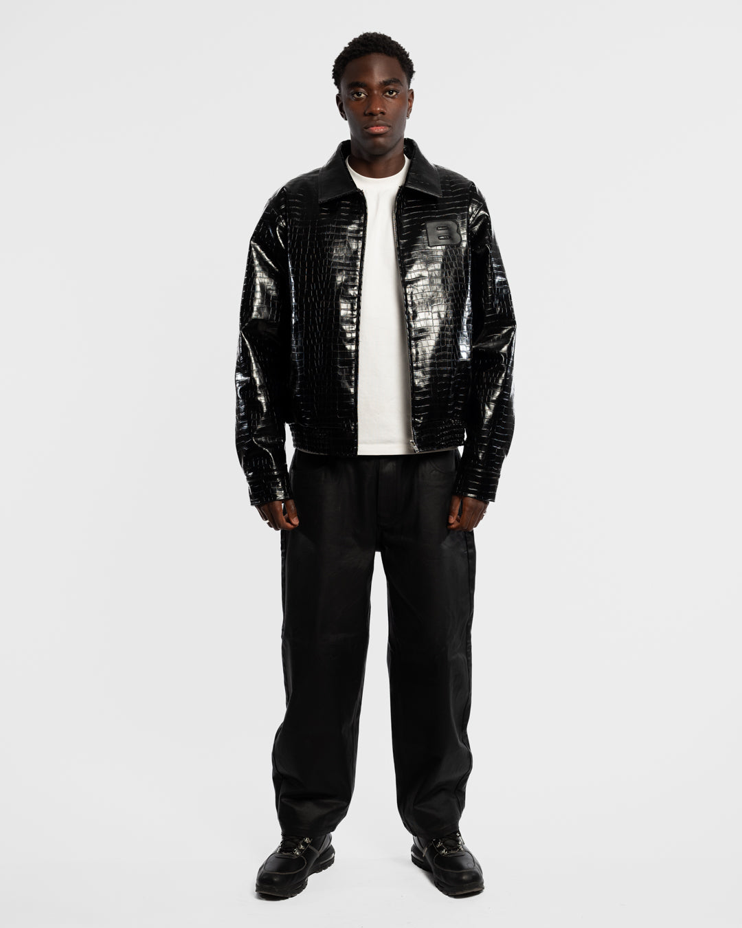 BAARA FW25 - BLACK CROCODILE LEATHER JACKET