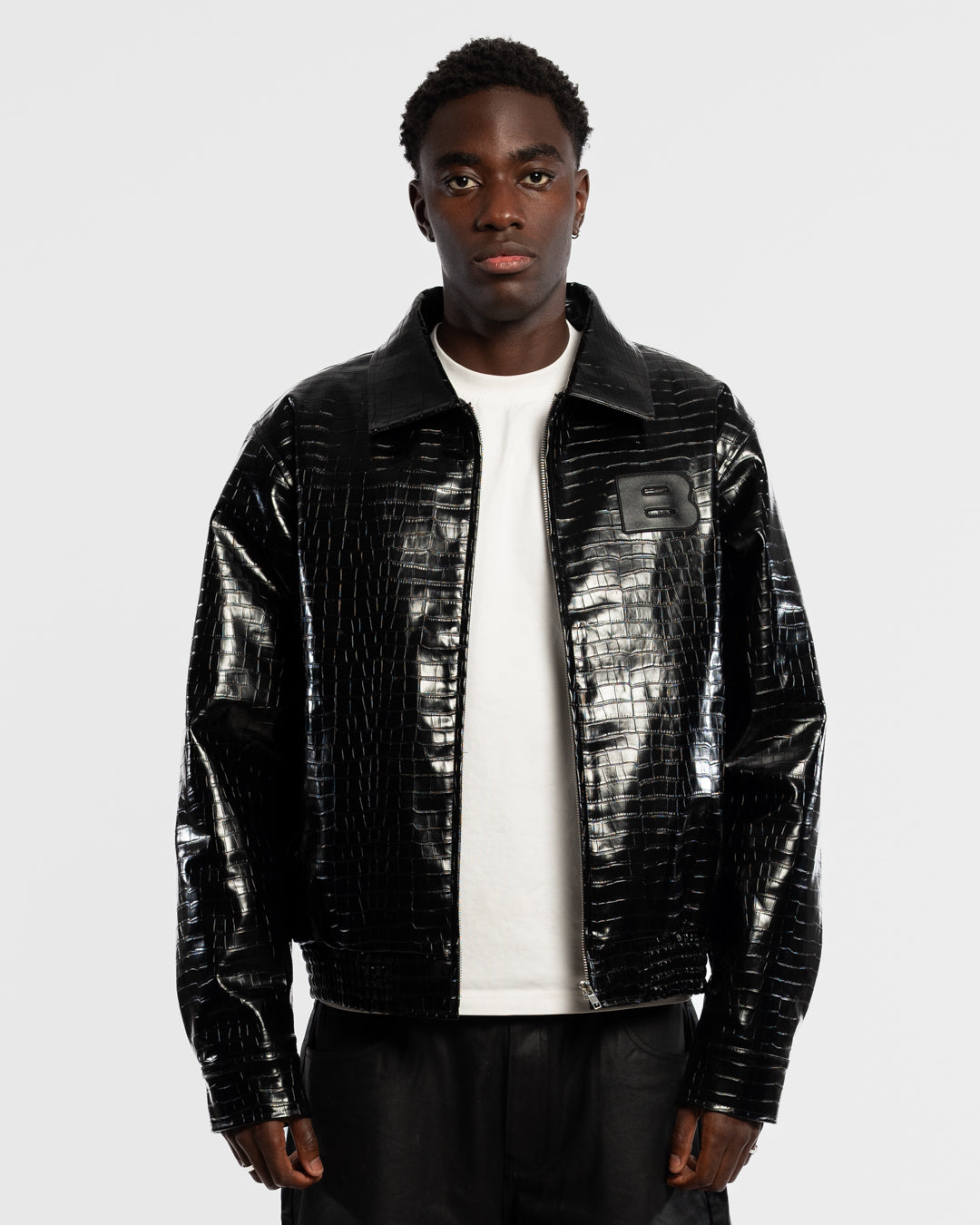 BAARA FW25 - BLACK CROCODILE LEATHER JACKET