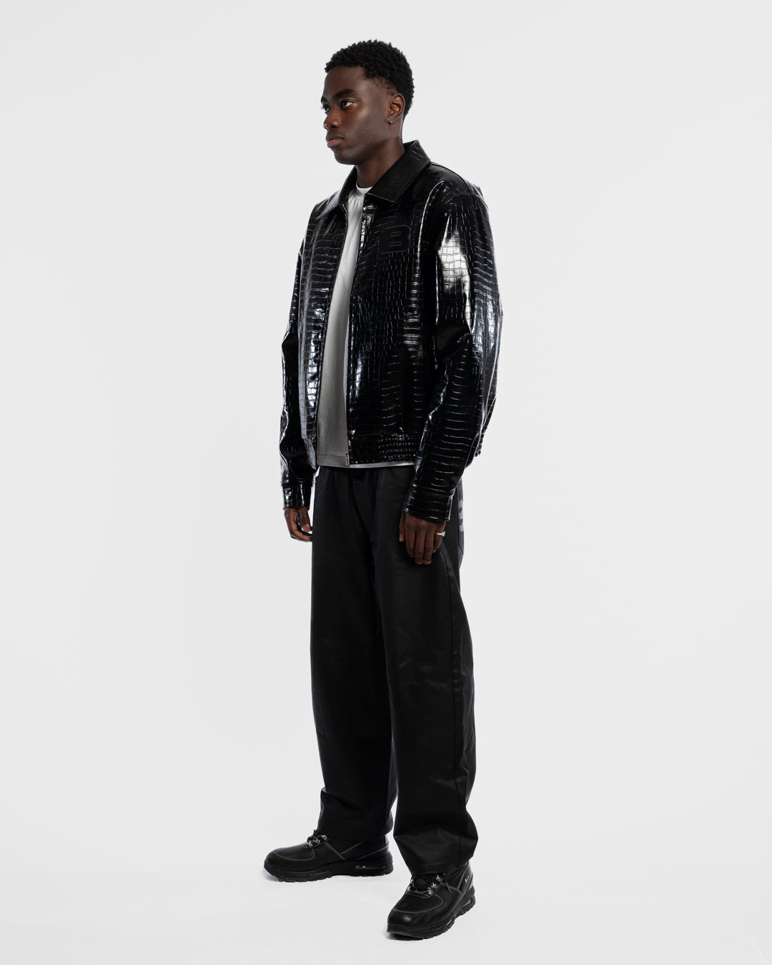 BAARA FW25 - BLACK CROCODILE LEATHER JACKET