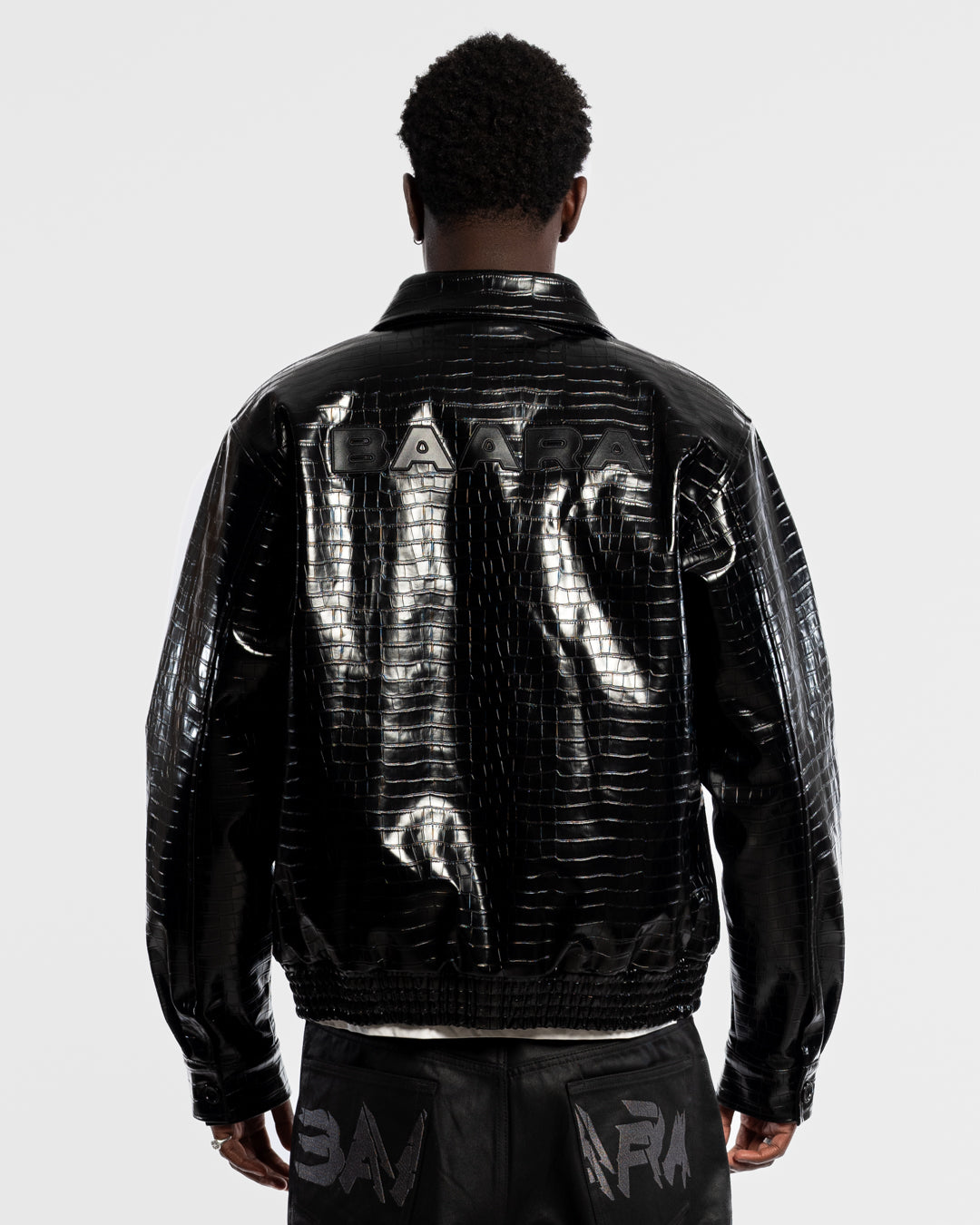 BAARA FW25 - BLACK CROCODILE LEATHER JACKET
