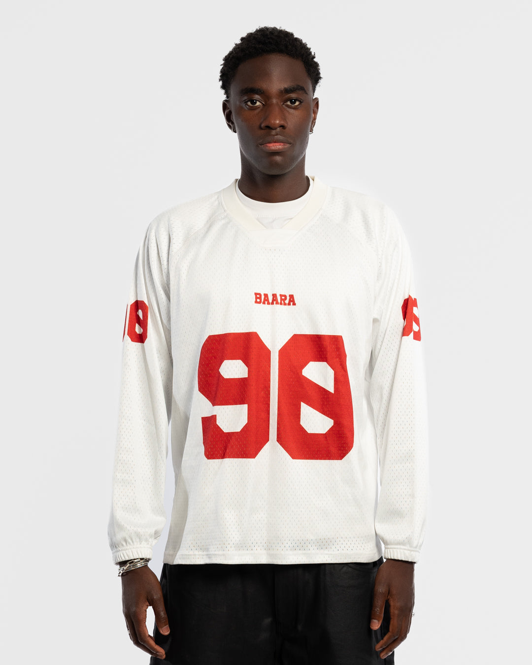 BAARA FW25 - WHITE LONGSLEEVE MESH JERSEY