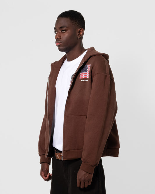 BAARA SS25 - MURICA BROWN ZIPPER HOODIE