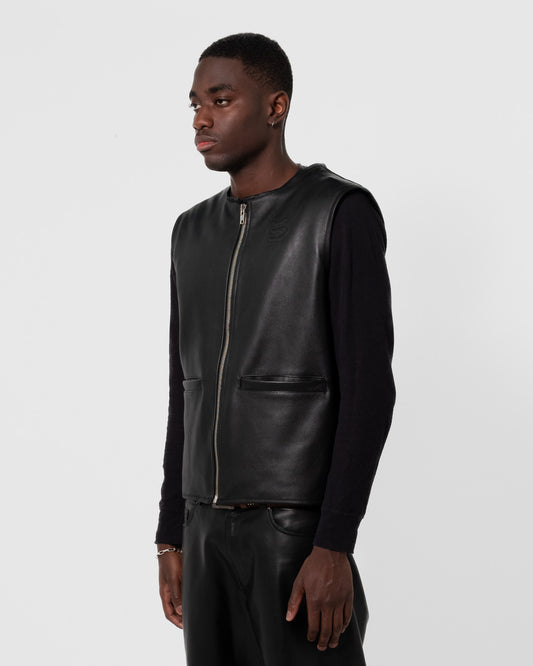 BAARA SS25 - BLACK SLEEVELESS LEATHER JACKET