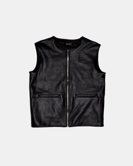 SLEEVELESS LEATHER JACKET - BLACK