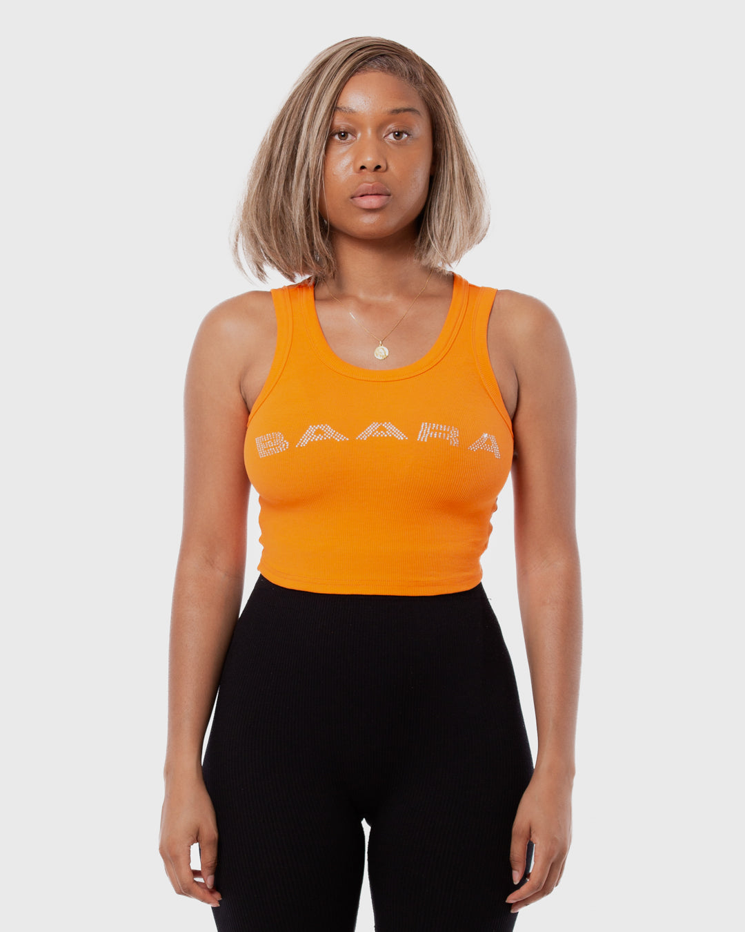 6. BAARA SS26 - ORANGE RHINESTONE TANK TOP