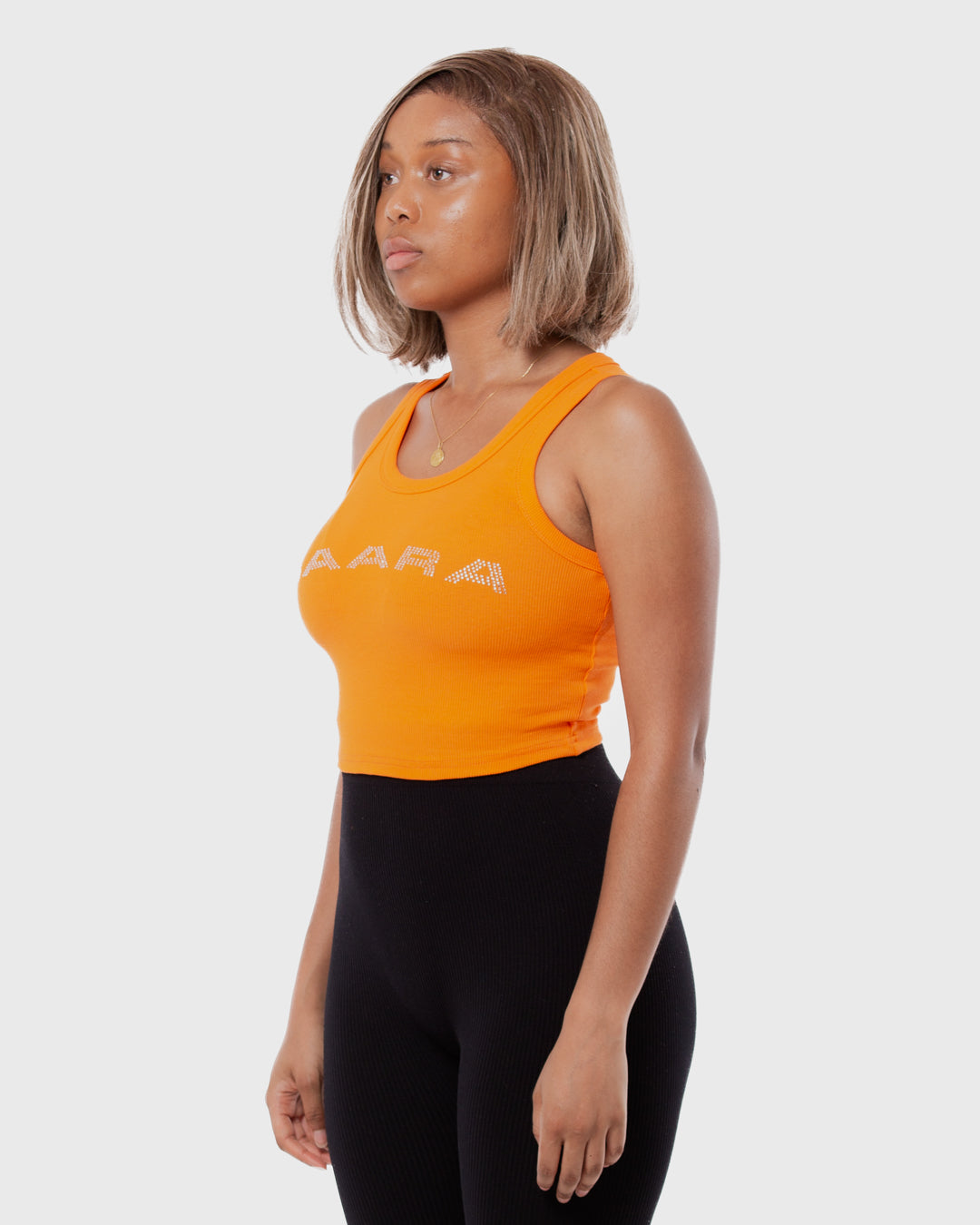 6. BAARA SS26 - ORANGE RHINESTONE TANK TOP